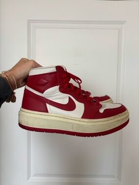Jordan Red and White High-Top Sneakers